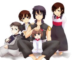  2girls 3boys black_hair brown_hair character_request kyoukai_senjou_no_horizon kyoukaisenjou_no_horizon multiple_boys multiple_girls noriki short_hair siblings 