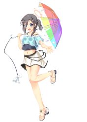  blue_eyes blush brown_hair halo irie_sekine sekine_irie smile umbrella 