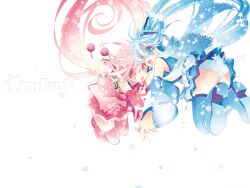  2girls bad_id bad_pixiv_id boots hatsune_miku highres long_hair mitaonsha multiple_girls panties photoshop_(medium) sakura_miku thigh_boots thighhighs underwear very_long_hair vocaloid yuki_miku yuki_miku_(2011) 