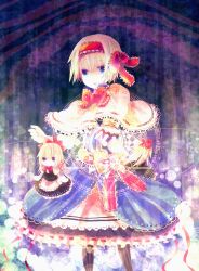  alice_margatroid black_legwear blonde_hair blue_eyes capelet commentary_request doll dress female hairband hexagram hiyuu_(hiyualice) magic_circle pantyhose ribbon sash shanghai_doll short_hair touhou 