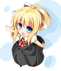  air_(visual_novel) bad_id bad_pixiv_id baku-p blonde_hair blue_eyes chibi commentary_request female kamio_misuzu long_hair outstretched_arms ponytail school_uniform solo spread_arms 