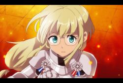  armor blonde_hair blue_eyes commentary_request female glasses hitopm inazuma_eleven_(series) inazuma_eleven_go inazuma_eleven_go_chrono_stone jeanne_d&#039;arc_(inazuma_eleven) letterboxed long_hair 