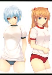  ayanami_rei coffee-kizoku gym_uniform neon_genesis_evangelion royal_mountain souryuu_asuka_langley thighhighs 