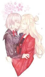  2girls bad_id bad_pixiv_id binbougami_ga! blonde_hair closed_eyes hair_over_one_eye long_hair messy_hair milk_puppy momiji_(binbougami_ga!) multiple_girls photoshop_(medium) sakura_ichiko short_hair smile tears yuri 