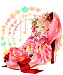  absurdres alisa_boskonovich breasts chibi cleavage crown female female flower green_eyes high_heel high_heels highres multicolored_hair namco nns146 shoes single_shoe solo tekken thighhighs 