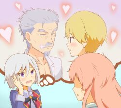  2boys 2girls age_difference bad_id bad_pixiv_id blonde_hair blue_eyes blush drooling facial_hair fujoshi goatee grandfather_(jintai) green_eyes grey_hair hand_on_own_face heart heart_background imagining jinrui_wa_suitai_shimashita joshu-san lab_coat long_hair male_focus moustache multiple_boys multiple_girls open_clothes open_mouth open_shirt pink_hair purple_eyes shaded_face shipping_(fandom) shirt short_hair sparkle sweatdrop thought_bubble turizao watashi_(jintai) white_hair y_(jintai) yaoi 