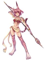  animal_ears blazing_souls cat_ears cat_tail female full_body hirano_katsuyuki official_art pink_hair polearm polearm_behind_back red_eyes sciora_(blazing_souls) short_hair smile solo spear spectral_(series) tachi-e tail weapon white_background 