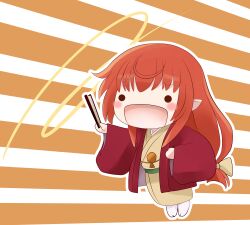  blush_stickers buratei_marii chibi commentary_request cosplay fairy_(jintai) fairy_(jintai)_(cosplay) female jinrui_wa_suitai_shimashita joshiraku long_hair open_mouth orange_hair parody pointy_ears solo yume_shokunin 