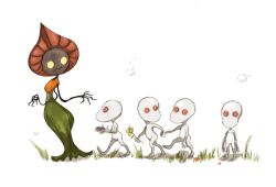  alien ambiguous_gender better_version_at_source clothing dover_demon dress flatwoods_monster flower grass i_(artist) plant red_eyes simple_background smile white_background white_body yellow_eyes 