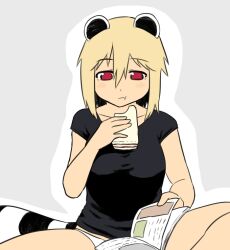  :t animal_ears araiguma-san bare_shoulders blonde_hair blush_stickers book breasts commentary_request eating female food jitome large_breasts original panties raccoon_ears raccoon_tail reading red_eyes sandwich shirt short_hair sitting solo t-shirt tail tsukudani_(coke-buta) underwear white_panties 