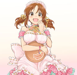  :d apron arm_garter bad_id bad_tumblr_id bracelet breasts brown_eyes brown_hair bukiyama dress earrings female hair_ribbon heart heart_earrings holding holding_tray idolmaster idolmaster_cinderella_girls jewelry large_breasts long_hair maid maid_headdress open_mouth photoshop_(medium) plaid ribbon ribbon-trimmed_clothes ribbon_trim smile solo totoki_airi tray twintails 