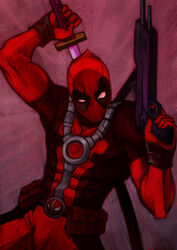  1boy commentary_request deadpool deadpool_(series) gun halcion katana male_focus marvel solo sword weapon 