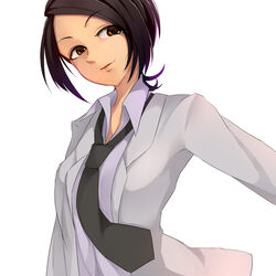  bad_id bad_pixiv_id black_hair blazer brown_eyes collared_shirt female hukasikasi idolmaster idolmaster_cinderella_girls jacket necktie shirt short_hair smile solo togo_ai 