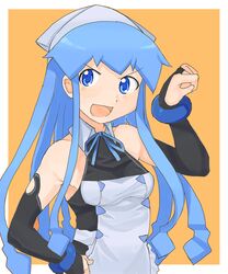  :d bad_id bad_pixiv_id blue_eyes blue_hair blue_ribbon bridal_gauntlets cosplay dream_c_club dream_c_club_(series) dream_c_club_uniform dream_c_club_zero female hat ikamusume kanemoto_hisako kikiki_(hiya_mikan) long_hair neck_ribbon nonono_(dream_c_club) nonono_(dream_c_club)_(cosplay) open_mouth ribbon shinryaku!_ikamusume smile tentacle_hair v-shaped_eyebrows voice_actor_connection waitress 