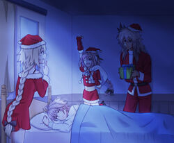  3boys ahoge astolfo_(fate) bangs belt black_ribbon blonde_hair box braid brown_hair christmas christmas_outfit closed_eyes dark_skin dress eyebrows_visible_through_hair fate/apocrypha fate_(series) female female fokwolf gift gift_bag gift_box green_eyes hair_ornament hair_ribbon hat high_resolution holding_gift jeanne_d&#039;arc_(fate) jeanne_d&#039;arc_(fate)_(all) long_braid long_hair long_pants long_sleeves male male_focus multicolored_hair multiple_boys navel oerba_yun_fang one_eye_closed pants pillow pillow_hug pink_eyes pink_hair purple_eyes purple_hair red_dress red_pants red_skirt ribbon ruler_(fate/apocrypha) saber_of_black santa_costume santa_dress santa_gloves santa_hat scar shirt short_hair sieg_(fate/apocrypha) silver_hair single_braid skirt sleeping tied_hair trap two-tone_hair very_long_hair white_shirt 