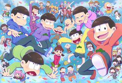  6+girls aida_(osomatsu-san) animal animal_ears bad_id bad_pixiv_id bald barista blonde_hair blue_sky bow bowl_cut bowtie braid brothers brown_hair buck_teeth cat_ears cat_paws cat_tail chibimi chibita choroko_(osomatsu-san) coffee confetti couple crossed_arms day dayoon dekapan dobusu_(osomatsu-san) dual_persona earmuffs esper_nyanko everyone f6 facial_hair fat feline flower flower_fairy_(osomatsu-kun) formal ganguro genderswap_(mtf) glasses glasses_boy_(osomatsu-san) gloves ground_vehicle hair_flower hair_ornament hair_ribbon hands_in_pocket hashimoto_nyaa hatabou head_flag heart heart_in_mouth high_ponytail highres hijirisawa_shonosuke hood hoodie ichiko_(osomatsu-san) index_finger_raised iyami iyayo juushiko_(osomatsu-san) juushimatsu&#039;s_girlfriend karako_(osomatsu-san) long_hair matsuno_choromatsu matsuno_ichimatsu matsuno_juushimatsu matsuno_karamatsu matsuno_matsuyo matsuno_matsuzou matsuno_osomatsu matsuno_todomatsu messy_hair money mori_girl moustache multiple_boys multiple_girls office_lady official_style osoko_(osomatsu-san) osomatsu-kun osomatsu-san overalls pants paw_gloves paws ribbon riko_(sorube) rule_63 sachiko_(osomatsu-san) salaryman sanematsu_(osomatsu-san) scarf school_uniform sextuplets sheeeh! shirtless short-haired_girl_(osomatsu-san) shorts siblings skirt sky sleeves_past_wrists sports_bra striped striped_pants suit tail tan todoko_(osomatsu-san) triangle_mouth tricycle twintails yowai_totoko 