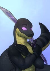  anthro apode bust_portrait draconcopode freya_manibrandr hi_res legless male melee_weapon muscular muscular_anthro muscular_male naga ophidian portrait reptile scalie serpentine snake solo sword tagme weapon 