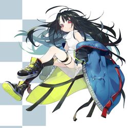  black_hair boots c-ms_(girls&#039;_frontline) commentary_request dress female girls&#039;_frontline highres jacket jerun legs long_hair red_eyes solo very_long_hair white_dress 