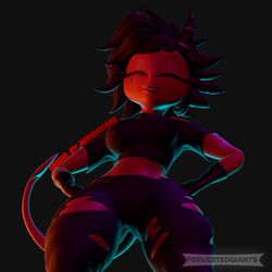  3d_(artwork) blender_(artwork) breasts closed_eyes clothed clothing demon digital_media_(artwork) facial_markings female hair hazbin_hotel head_markings helluva_boss hi_res horn horned_humanoid humanoid markings medium_breasts millie_(helluva_boss) pervertedgiants red_body smile tagme 