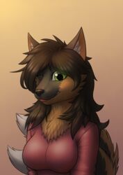  anthro breasts bust_portrait canid canine canis female fox freya_manibrandr hi_res mammal multi_tail portrait sibling_(lore) solo tagme tail twins_(lore) wolf 