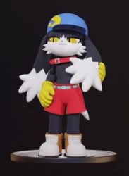  2022 3d_(artwork) animated anthro bandai_namco bedroom_eyes belt big_collar black_body black_fur bottomwear clothed clothing collar digital_media_(artwork) domestic_cat felid feline felis footwear fur gloves hand_on_hip handwear hat headgear headwear hybrid kekitopu klonoa klonoa_(series) lagomorph leporid long_ears male mammal model narrowed_eyes oversized_collar pac-man pac-man_(series) rabbit seductive shoes short_playtime shorts smile solo topless topless_male turntable_(animation) vrchat yellow_eyes 