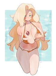  bikini blonde_hair blue_eyes breasts closed_mouth dog_tags female florida_bikini gold_bikini highres large_breasts long_hair looking_at_viewer miami-chan_(ryusei_hashida) navel original ryusei_hashida swimsuit very_long_hair 