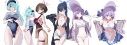  4girls absurdres arius_squad_(blue_archive) ass ass_visible_through_thighs atsuko_(blue_archive) atsuko_(swimsuit)_(blue_archive) bikini black_bikini black_coat black_hair black_hat black_one-piece_swimsuit blue_archive blue_eyes blue_hair blush breasts brown_eyes brown_jacket cabbie_hat cleavage closed_mouth clothes_around_waist coat collarbone crying crying_with_eyes_open eyewear_on_head frilled_bikini frills green_eyes green_hair green_halo groin hair_over_one_eye halo hat highleg highleg_swimsuit highres hiyori_(blue_archive) jacket jacket_around_waist jewelry large_breasts long_hair looking_at_viewer misaki_(blue_archive) mooruck4 multicolored_hair multiple_girls multiple_views navel official_alternate_costume one-piece_swimsuit open_clothes open_coat open_mouth pendant ponytail purple_hair purple_halo red_bikini red_halo saori_(blue_archive) school_swimsuit see-through see-through_jacket see-through_shirt see-through_sleeves shirt short_hair short_shorts short_sleeves shorts side_ponytail simple_background sun_hat sunglasses swimsuit swimsuit_under_clothes tears thigh_strap white_background white_bikini white_hat white_shirt white_shorts zoom_layer 