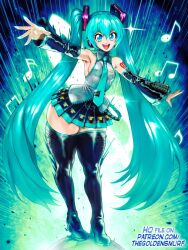  :d aqua_background aqua_hair aqua_nails aqua_necktie bare_shoulders black_skirt black_thighhighs breasts curvy derivative_work detached_sleeves english_commentary female full_body grey_shirt hatsune_miku long_hair looking_at_viewer medium_breasts miniskirt musical_note necktie number_tattoo outstretched_arms paid_reward_available pleated_skirt shiny_clothes shirt sideboob signature skindentation skirt sleeveless sleeveless_shirt smile solo spread_arms star_(symbol) tattoo teeth the_golden_smurf thick_thighs thighhighs thighs twintails upper_teeth_only very_long_hair vocaloid wide_hips zettai_ryouiki 