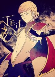  1boy alternate_costume asao_(sakuya) black_bridal_gauntlets bodystocking book bridal_gauntlets copyright_name cosplay dark_mage_(fire_emblem_fates) fire_emblem fire_emblem_fates hip_armor holding holding_book looking_to_the_side male_focus mullet navel odin_(fire_emblem) odin_(fire_emblem)_(cosplay) siegbert_(fire_emblem) 