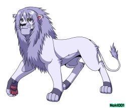  blue_eyes felid feline feral fur grey_mane hi_res kingdom_hearts lion looking_at_viewer male mammal mane mouth_closed noki001 one_leg_up pantherine pawpads paws raised_leg riku_(kingdom_hearts) simple_background solo square_enix standing whiskers white_background white_body white_fur 