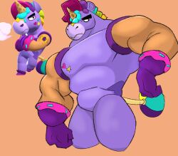  absurd_res anthro berry_(brawl_stars) brawl_stars clothing cronolm equid equine food gloves handwear hi_res horse ice_cream_cone male mammal muscular muscular_anthro muscular_arms muscular_male purple_body reference_image solo supercell_(company) 