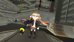  blue_eyes cephalopod clothing female hero_shot hi_res hybrid inkling inktoling marine mollusk nintendo octarian octoling orange_tentacles solo splatoon sylv_ink_(artist) sylv_ink_(character) tentacle 