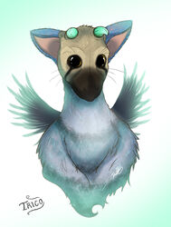  ambiguous_gender avian chimera felid feline feral fur grey_body grey_fur gryphon hi_res horn horsen hybrid japan_studio_(game_developer) mammal mythological_avian mythological_creature mythology portrait simple_background solo sony_corporation sony_interactive_entertainment the_last_guardian trico_(species) trico_(the_last_guardian) 