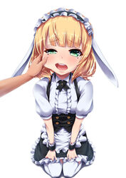  amatelas animal_ears blonde_hair cheek_pinching female gochuumon_wa_usagi_desu_ka? gochuumon_wa_usagi_desuka? kirima_sharo maid maid_headdress open_mouth pinching solo_focus tears white_background 