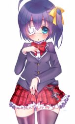  :o bad_id bad_pixiv_id black_hair blue_eyes chuunibyou_demo_koi_ga_shitai! cross eyepatch female icho_private_high_school_uniform looking_at_viewer medical_eyepatch plaid plaid_skirt ro_(igris-geo) school_uniform short_hair side_ponytail skirt takanashi_rikka thighhighs zettai_ryouiki 