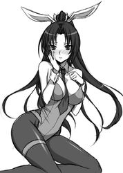  animal_ears azai_nagamasa_(oda_nobuna_no_yabou) bad_id bad_pixiv_id breasts detached_collar female greyscale long_hair medium_breasts monochrome necktie oda_nobuna_no_yabou pantyhose photoshop_(medium) playboy_bunny ponytail rabbit_ears waochi. wrist_cuffs 