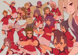  6+boys afuro_terumi aged_up ahoge armband bad_id bad_pixiv_id blue_hair brown_hair closed_eyes everyone formal gloves goalkeeper goshiki_jun hair_over_one_eye headband inazuma_eleven_(series) inazuma_eleven_go ishikawa_kanpei izumi_kanaaki kamiya_kouta katayama_tsuyoshi kidokawa_seishuu kinugawa_waganuki kishibe_taiga konuma_waku long_hair male_focus multicolored_hair multiple_boys necktie ooisokawa_tarou open_mouth ponytail purple_hair red_eyes revision sendai_hiroaki shimizu_ryuuto simple_background soccer_uniform sportswear suit taki_sousuke taki_yoshihiko tobisawa_mana tokio_neo two-tone_hair yamazaki_kotarou yukai_mizuho 