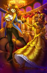  ailurid anthro bear beauty_and_the_beast clothing countershading disney dress duo female female/female hair hi_res hybrid mammal opal_(jellydoeopal) pawziclawzi plantigrade red_panda sun_bear ursine 