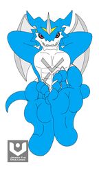  5_toes bandai_namco claws countershading digimon digimon_(species) exveemon feet foot_focus hi_res humanoid_feet jaydenthevaulkurien male plantigrade soles solo toes 