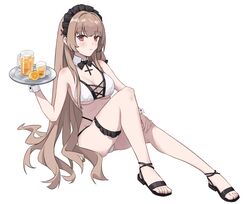  azur_lane bartender bikini black_footwear black_hairband bridal_garter brown_hair chinese_commentary commentary_request cross-laced_bikini cross-laced_clothes detached_collar female frilled_hairband frills hairband highres holding holding_tray long_hair looking_at_viewer multi-strapped_bikini official_alternate_costume ping_zhong_yu red_eyes sandals simple_background solo swiftsure_(azur_lane) swiftsure_(midsummer_special_service)_(azur_lane) swimsuit tray two-tone_bikini very_long_hair white_background white_bikini wrist_cuffs 