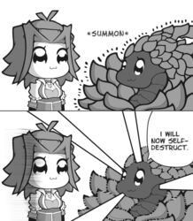  :3 bkub_(style) black_rose_dragon chibi dragon duel_monster english_text female inawon izayoi_aki medium_hair monochrome monster parody style_parody yuu-gi-ou yuu-gi-ou_5d&#039;s 