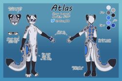  3:2 anthro ass atlas_(atlas_jkb) atlas_jkb black_body black_fur blue_body blue_eyes blue_fur blue_nose blue_pawpads claws countershading digitigrade eyewear featureless_crotch felid fur glasses gloves_(marking) grey_body grey_fur hair hi_res leg_markings leopard_spots male mammal markings model_sheet pantherine pawpads snow_leopard socks_(marking) solo spots standing text twitter twitter_logo white_body white_fur white_hair 