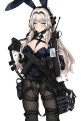  absurdres alternate_costume an-94 an-94_(girls&#039;_frontline) animal_ears assault_rifle between_breasts black_leotard black_necktie black_pantyhose breasts female fte_(fifteen_199) girls&#039;_frontline gp-25 green_eyes grenade_launcher gun highres large_breasts leotard long_hair long_sleeves necktie necktie_between_breasts pantyhose platinum_blonde_hair playboy_bunny rabbit_ears rifle shrug_(clothing) simple_background smersh solo tactical_playboy_bunny underbarrel_grenade_launcher weapon white_background wrist_cuffs 