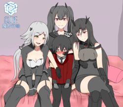  1boy 3girls age_difference ara_ara_on_a_train_(meme) bad_id bad_pixiv_id bed black_hair blush breasts cleavage commander_(girls&#039;_frontline) executioner_(girls&#039;_frontline) girls&#039;_frontline gloves griffin_&amp;_kryuger_military_uniform hunter_(girls&#039;_frontline) little_boy_commander_(girls&#039;_frontline) lolicon meme multiple_girls ouroboros_(girls&#039;_frontline) parody rzv sangvis_ferri short_hair smile thighhighs white_hair 