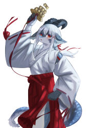  2024 5_fingers absurd_res anthro asian_clothing chinese_clothing chinese_dress chinese_zodiac clothing digital_drawing_(artwork) digital_media_(artwork) dragon dress east_asian_clothing eastern_dragon female fingers hair hi_res horn mametunu mythological_creature mythological_scalie mythology scalie simple_background solo tail white_background year_of_the_dragon 