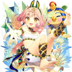  ancient_egyptian_clothes barefoot blunt_bangs female kanna_(uchihime) pink_hair salt_(salty) short_hair sphinx uchi_no_hime-sama_ga_ichiban_kawaii wings yellow_eyes 
