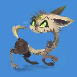  2014 ambiguous_gender blue_background brown_body brown_fur digital_drawing_(artwork) digital_media_(artwork) domestic_cat felid feline felis feral full-length_portrait fur green_sclera hi_res mammal naircat portrait simple_background smile solo tail tan_body tan_fur tan_tail whiskers 