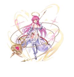  absurdres ahoge boots breasts dress female full_body gauntlets halo highres holding holding_weapon kannagi_rei large_breasts long_hair official_art open_mouth panties pink_hair red_panties revealing_clothes smile solo tachi-e thigh_boots twinkle_star_knights underwear venus_(twinkle_star_knights) weapon white_dress yellow_eyes 