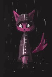  2014 anthro boots brown_boots brown_clothing brown_coat brown_footwear brown_topwear clothing coat digital_media_(artwork) digital_painting_(artwork) domestic_cat felid feline felis female footwear fur hood looking_at_viewer mammal naircat painting_(artwork) pink_body pink_fur raincoat raining shoes solo standing topwear 
