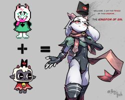  2025 anthro artdeitech cult_of_the_lamb deltarune digital_drawing_(artwork) digital_media_(artwork) eyewear femboy fingers fusion glasses hatching_(art) hi_res lamb_(cult_of_the_lamb) looking_at_viewer male massive_monster_(studio) ralsei scarf shaded simple_background smug solo undertale_(series) 